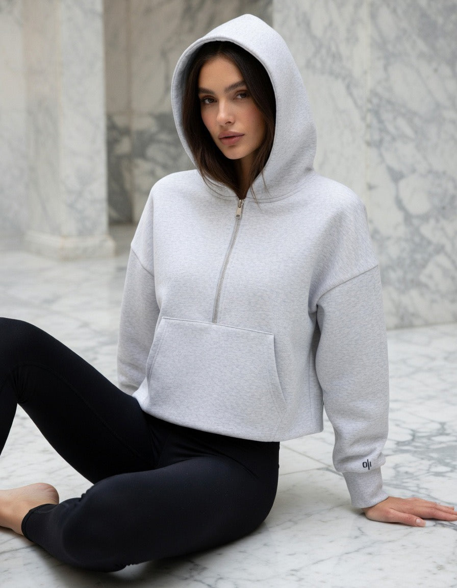 Iron Veil Half-Zip Crop Hoodie