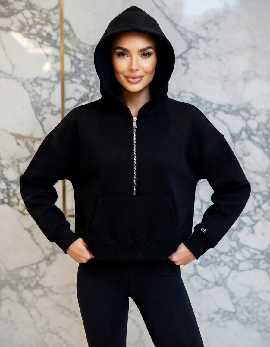 Iron Veil Half-Zip Crop Hoodie