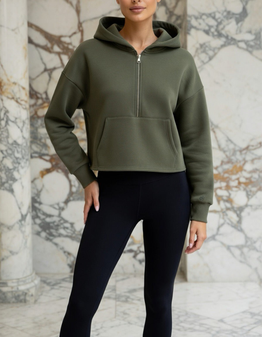 Iron Veil Half-Zip Crop Hoodie